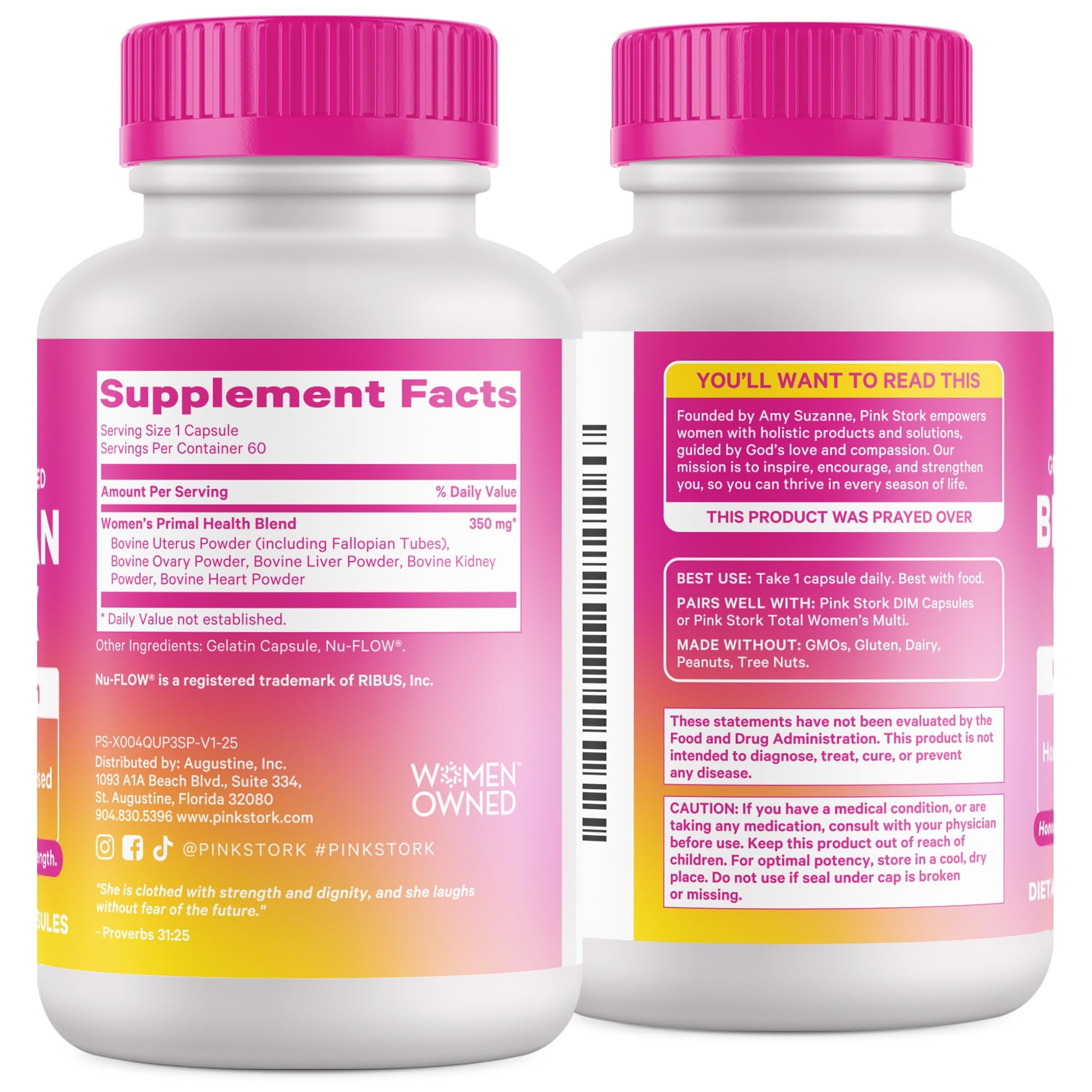 Pink Stork Beef Organ Supplement for Women | Grass-Fed Beef Liver Capsules with Iron, B12, CoQ10, Vitamin A | Primal Multivitamin for Female Hormone + Energy Support | 60 Capsules Pink StorkBuy Supplements Australia