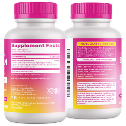 Pink Stork Beef Organ Supplement for Women | Grass-Fed Beef Liver Capsules with Iron, B12, CoQ10, Vitamin A | Primal Multivitamin for Female Hormone + Energy Support | 60 Capsules Pink StorkBuy Supplements Australia