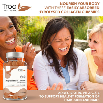 Hydrolysed Collagen Complex - 90 Natural Pineapple Flavour Chewable Gummies - One Per Day with Biotin, Vitamin C and Selenium Troo Health CareBuy Supplements Australia