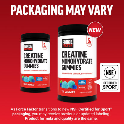 Force Factor Creatine Monohydrate Gummies, NSF Certified, 5g Dose for Men & Women to Support Muscle, Strength, Recovery, Cognitive Health & Memory, Packaging May Vary, Blue Raspberry, 150 Gummies Force FactorBuy Supplements Australia