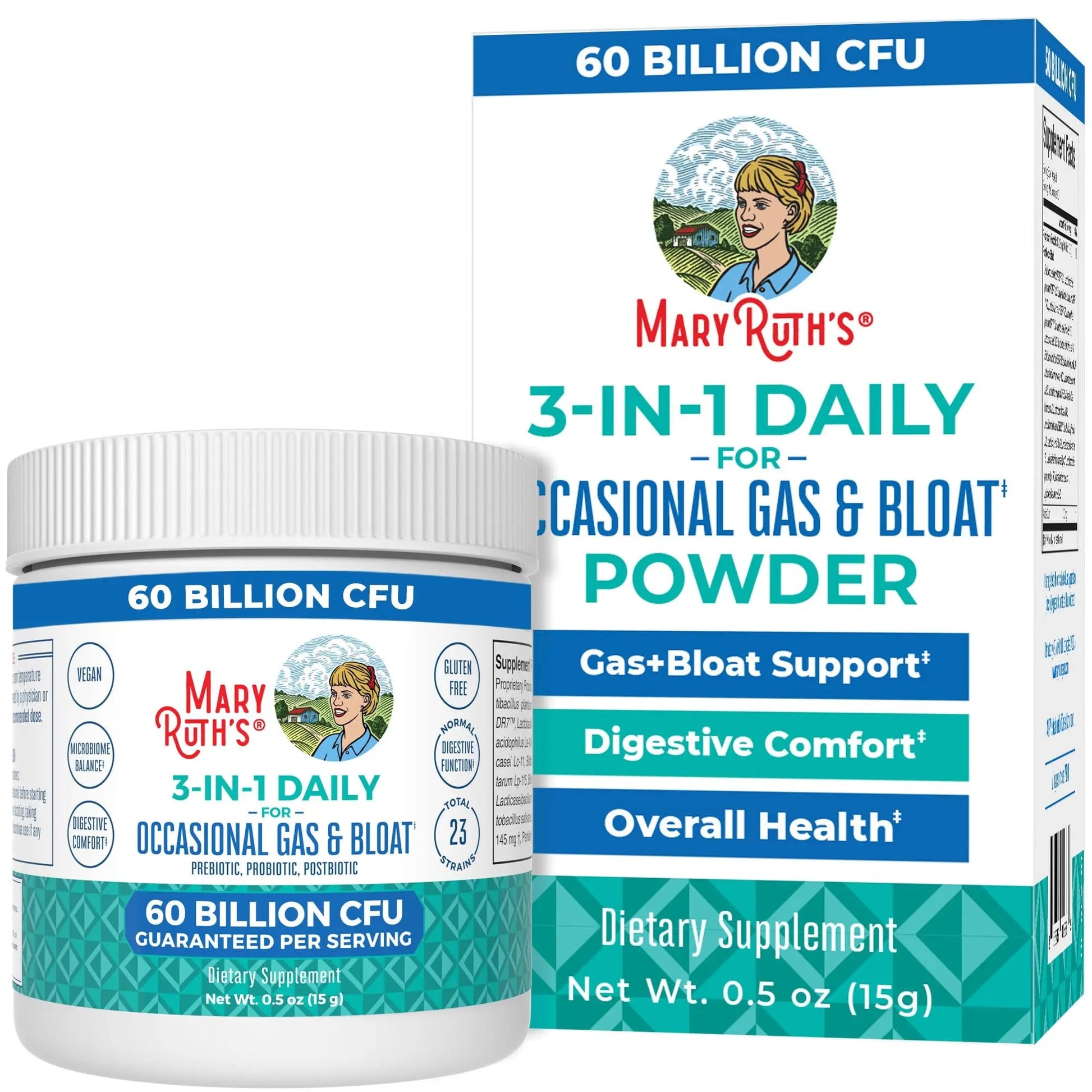 MARYRUTH'S 3-in-1 Gas & Bloat Probiotic Powder | Probiotics for Normal Digestive Function | Probiotics for Women & Men | Prebiotics & Postbiotics | 60 Billion CFU | 23 Unique Strains | 0.5 oz MARYRUTH'SBuy Supplements Australia