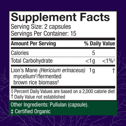 Host Defense Mushrooms Lion's Mane - Brain Health Support Supplement for Focus & Memory Function - Immune & Nervous System Support Supplement- 30 Capsules Host DefenseBuy Supplements Australia
