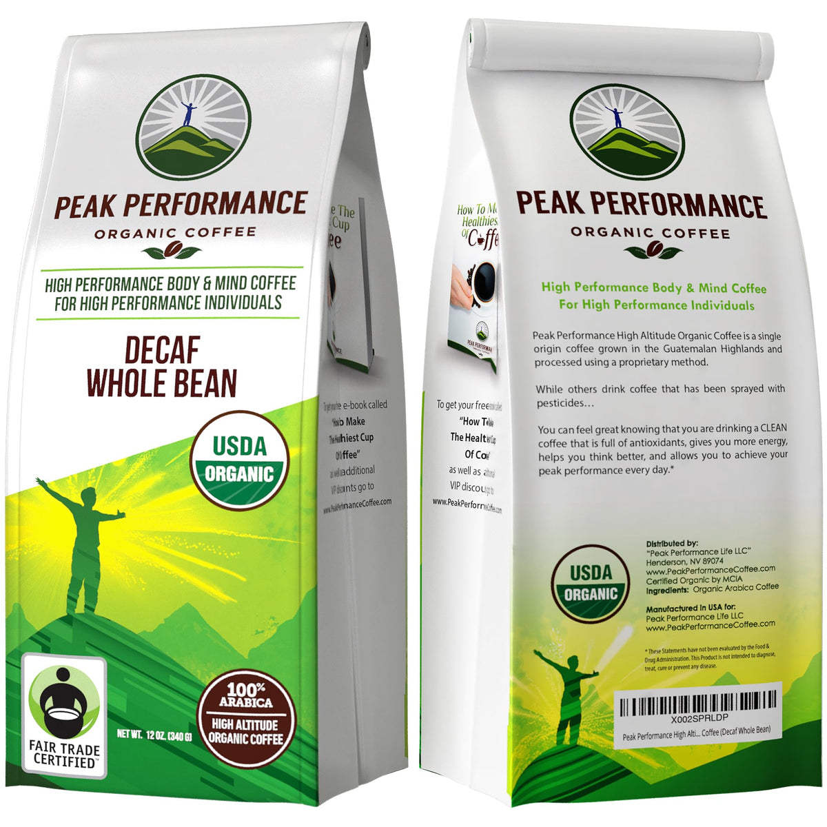 Peak Performance High Altitude Organic Decaf Coffee - Fair Trade, Low Acid, Non GMO, Beans Full of Antioxidants - Medium Roast Smooth Tasting USDA Certified Organic Decaffeinated Whole Bean 12 oz Peak PerformanceBuy Supplements Australia