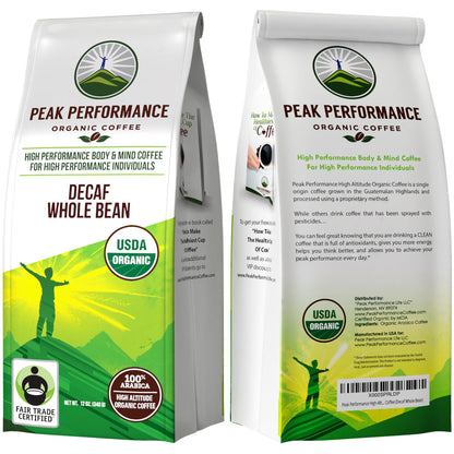 Peak Performance High Altitude Organic Decaf Coffee - Fair Trade, Low Acid, Non GMO, Beans Full of Antioxidants - Medium Roast Smooth Tasting USDA Certified Organic Decaffeinated Whole Bean 12 oz Peak PerformanceBuy Supplements Australia