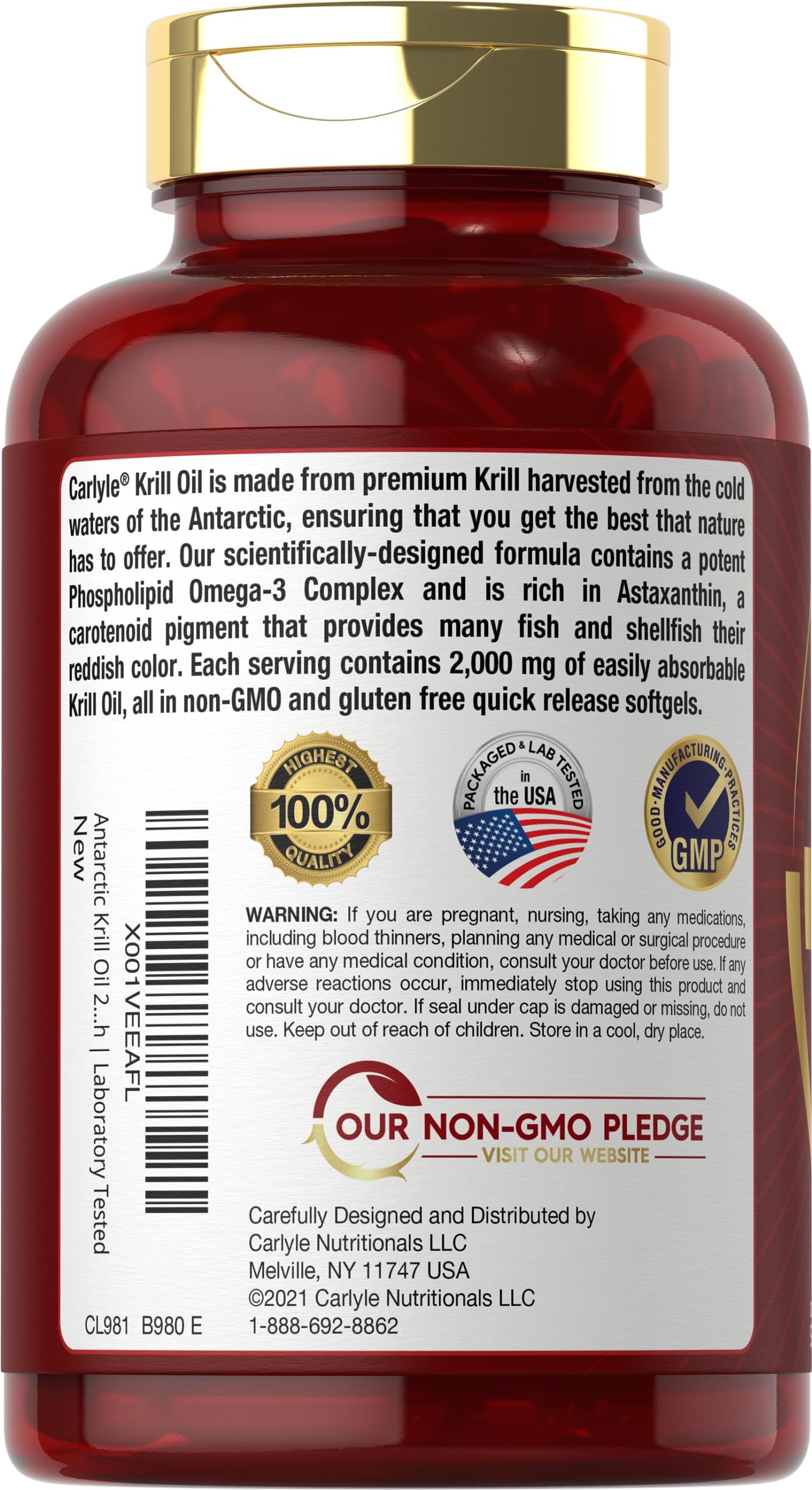 Carlyle Antarctic Krill Oil 2000 mg 120 Softgels | Omega-3 EPA, DHA, with Astaxanthin CarlyleBuy Supplements Australia