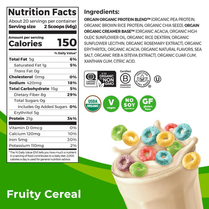 Orgain Organic Vegan Protein Powder, Fruity Cereal - 21g Plant Based Protein, Gluten Free OrgainBuy Supplements Australia