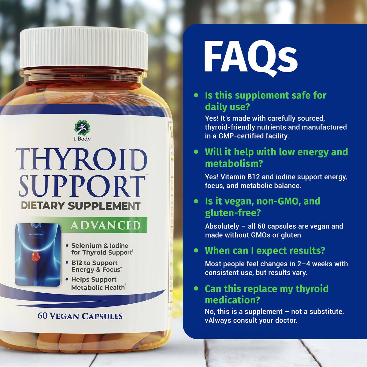 1 Body Thyroid Support Supplement for Women and Men, Selenium with Iodine, Zinc, B12, Ashwagandha and L-Tyrosine, Supports Hormone Health, Energy and Metabolism, 30 Day Supply 1 BodyBuy Supplements Australia