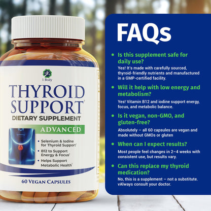 1 Body Thyroid Support Supplement for Women and Men, Selenium with Iodine, Zinc, B12, Ashwagandha and L-Tyrosine, Supports Hormone Health, Energy and Metabolism, 30 Day Supply 1 BodyBuy Supplements Australia