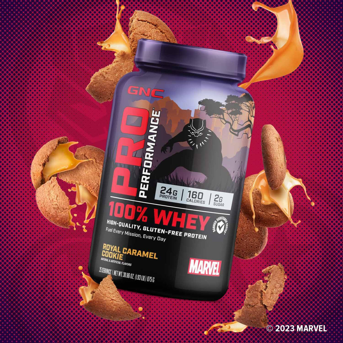 GNC Pro Performance 100% Whey - Marvel: Royal Caramel Cookie - 25 Servings GNCBuy Supplements Australia