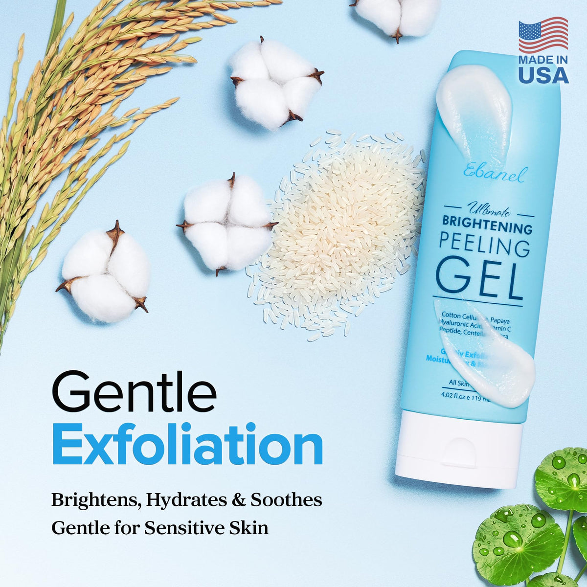 Ebanel Brightening Peeling Gel with Cotton Cellulose, Rice, Papaya, Centella, Hyaluronic Acid for Face and Body, Gentle Exfoliating Face Scrub Gel Peel Wash, Deep Pore Cleanser Minimizer Exfoliator Ebanel buy supplements Au