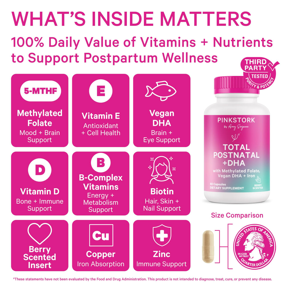 Pink Stork Postnatal Multivitamin + Probiotics with Vegan DHA, Ashwagandha, Iron, Folate, B12 - Supports Hormone Balance, Postpartum Recovery, Gut Health, & Digestion - Pack of 2 Pink StorkBuy Supplements Australia