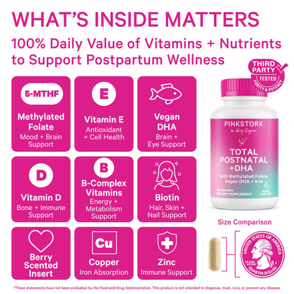 Pink Stork Postnatal Multivitamin + Probiotics with Vegan DHA, Ashwagandha, Iron, Folate, B12 - Supports Hormone Balance, Postpartum Recovery, Gut Health, & Digestion - Pack of 2 Pink StorkBuy Supplements Australia