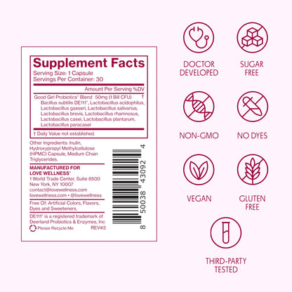 Love Wellness Good Girl Probiotics | Women’s Vaginal Health & pH Balance Supplement | 9-Strain Probiotic for Urinary Tract, Yeast, Odor & Immune Support | Gluten-Free (30-Day Supply) Love WellnessBuy Supplements Australia