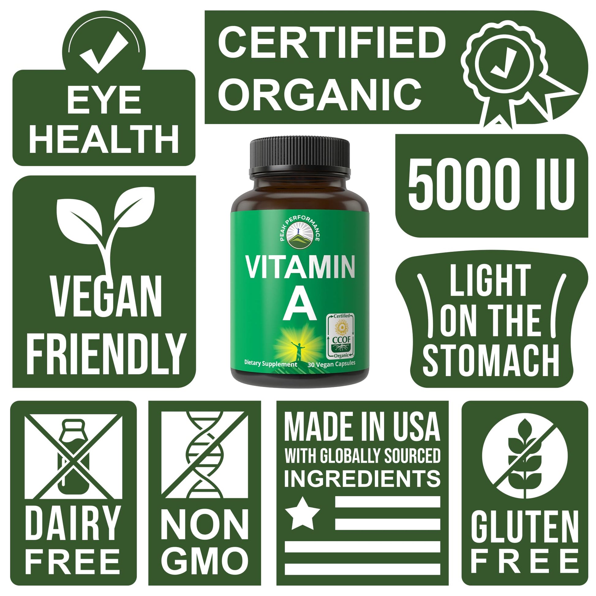 Certified Organic Vitamin A 5000 IU Supplement Capsules High Potency Vitamins. for Adults, Men, Women, Kids. Made with Carrot Juice. Great for Immune, Skin, Eye Support. Non GMO, Vegan Pills Peak PerformanceBuy Supplements Australia