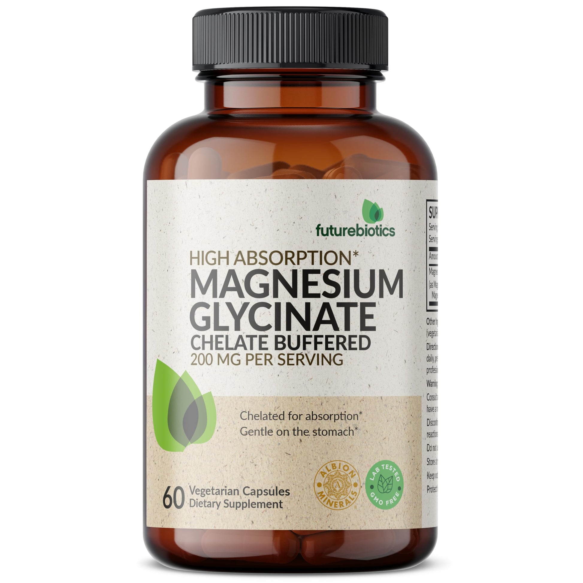 Futurebiotics Magnesium Glycinate 200 MG per Serving Chelated for High Absorption, Gentle On Stomach, Non-GMO, 60 Vegetarian Capsules Futurebiotics canada supplements
