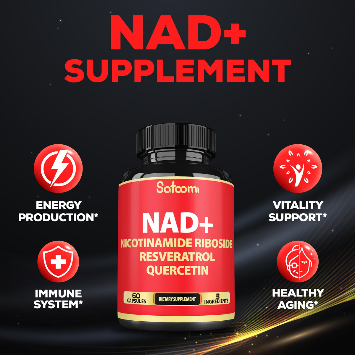 Satoomi NAD Supplement with Nicotinamide Riboside NR, Resveratrol, Quercetin - 60 Count - 30 Days SatoomiBuy Supplements Australia