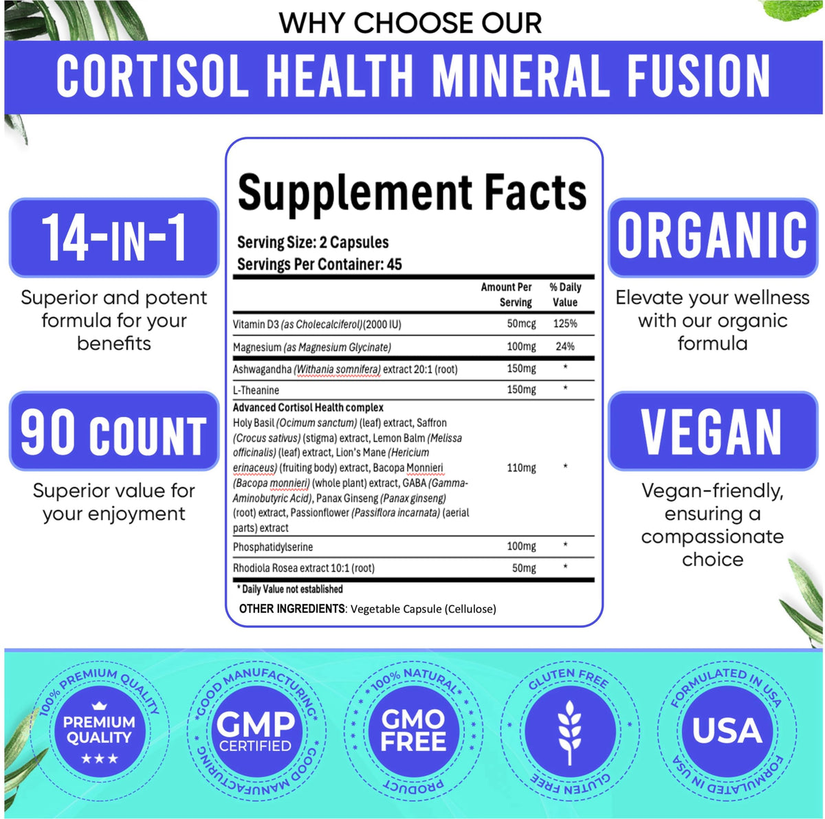 Adndale Cortisol Supplements for Women. Cortisol Reducer 14-in-1 Ashwagandha Supplement with Magnesium Glycinate, L-Theanine & More. 90 Capsules. AdndaleBuy Supplements Australia
