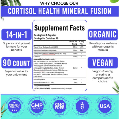 Adndale Cortisol Supplements for Women. Cortisol Reducer 14-in-1 Ashwagandha Supplement with Magnesium Glycinate, L-Theanine & More. 90 Capsules. AdndaleBuy Supplements Australia