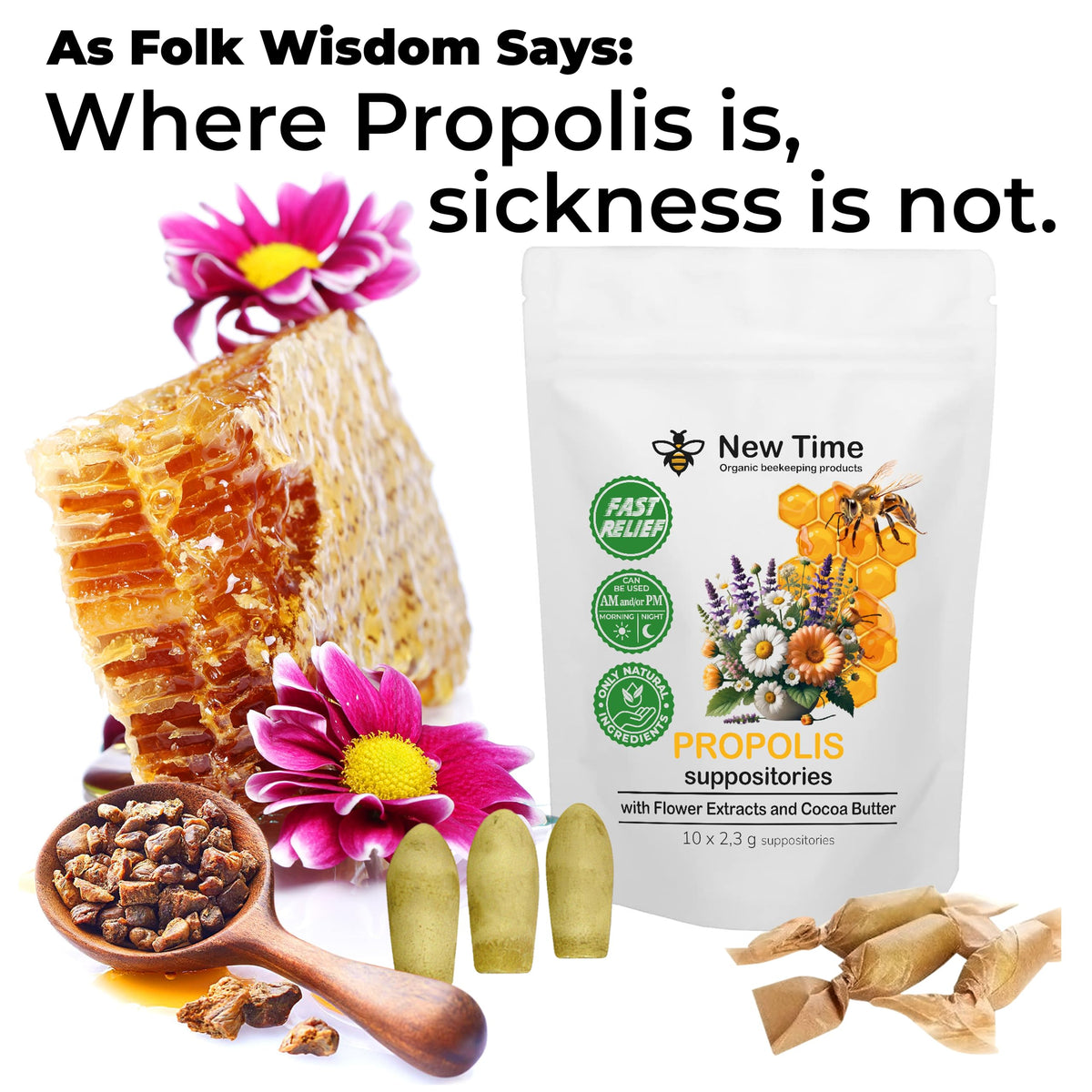 Organic Propolis Comfort Suppositories for Men, Women - Natural Bee & Botanical Formula, Gentle Daily Care 10 Count New Time Organic beekeeping productsBuy Supplements Australia