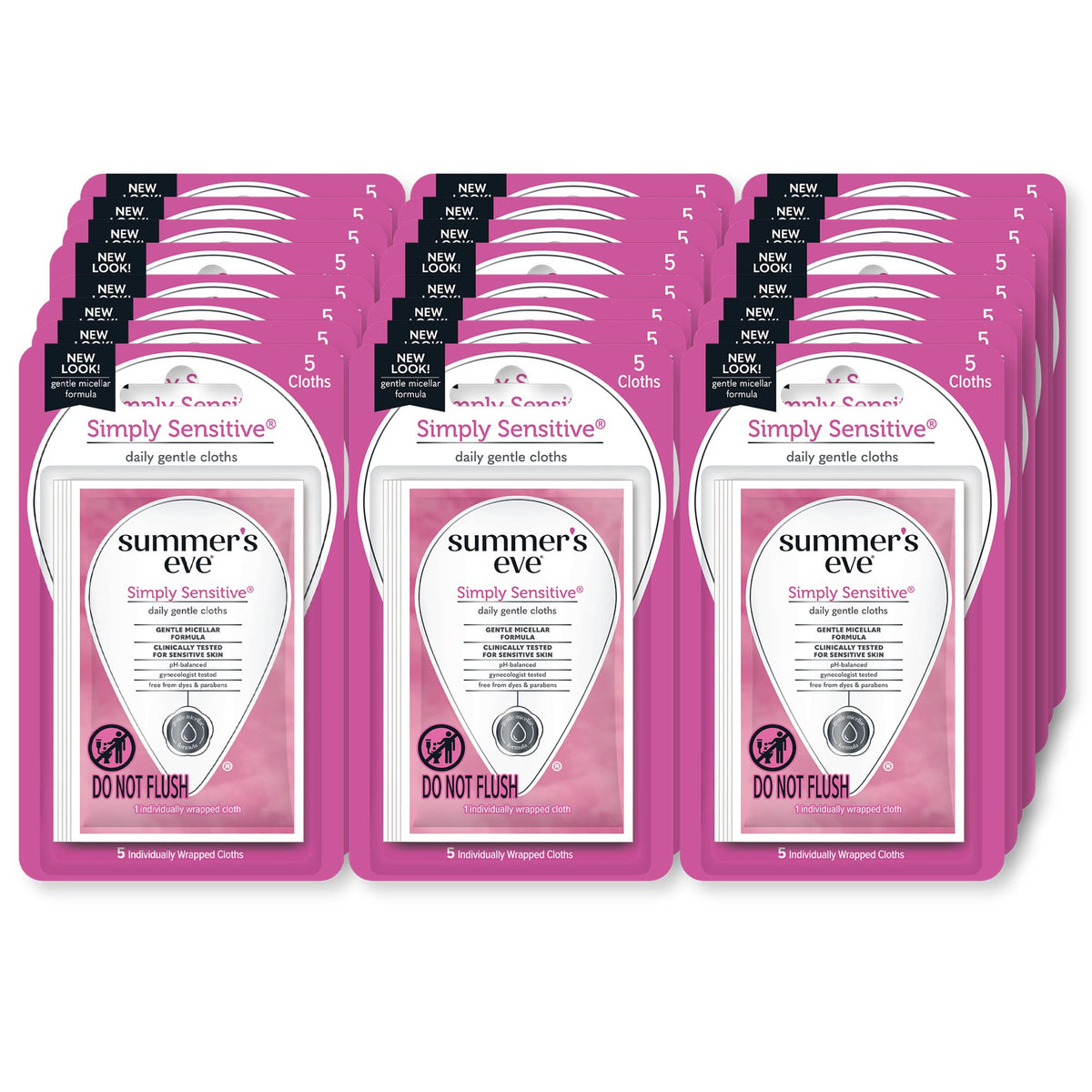 Summer's Eve Feminine Wipes, Simply Sensitive, 5 Count Trial & Travel Size, 24 Pack