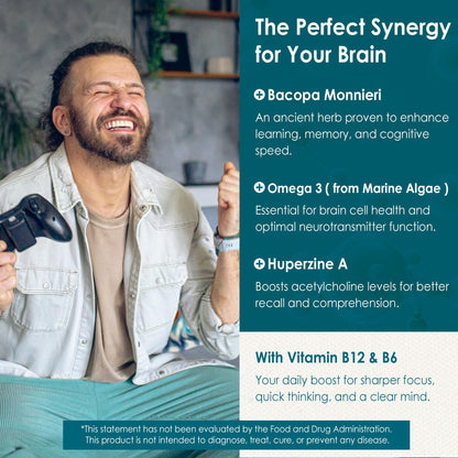 Phosphatidylserine - Nootropic Brian Supplement, Focus & Energy Gummies+ Bacopa Monnieri, Omega 3, Huperzine A, Methyl B12 & B6 for Seniors, Gamers, Workers, Non-GMO, Caffeine-Free, Sugar Free, 2 Pack NextdiaBuy Supplements Australia