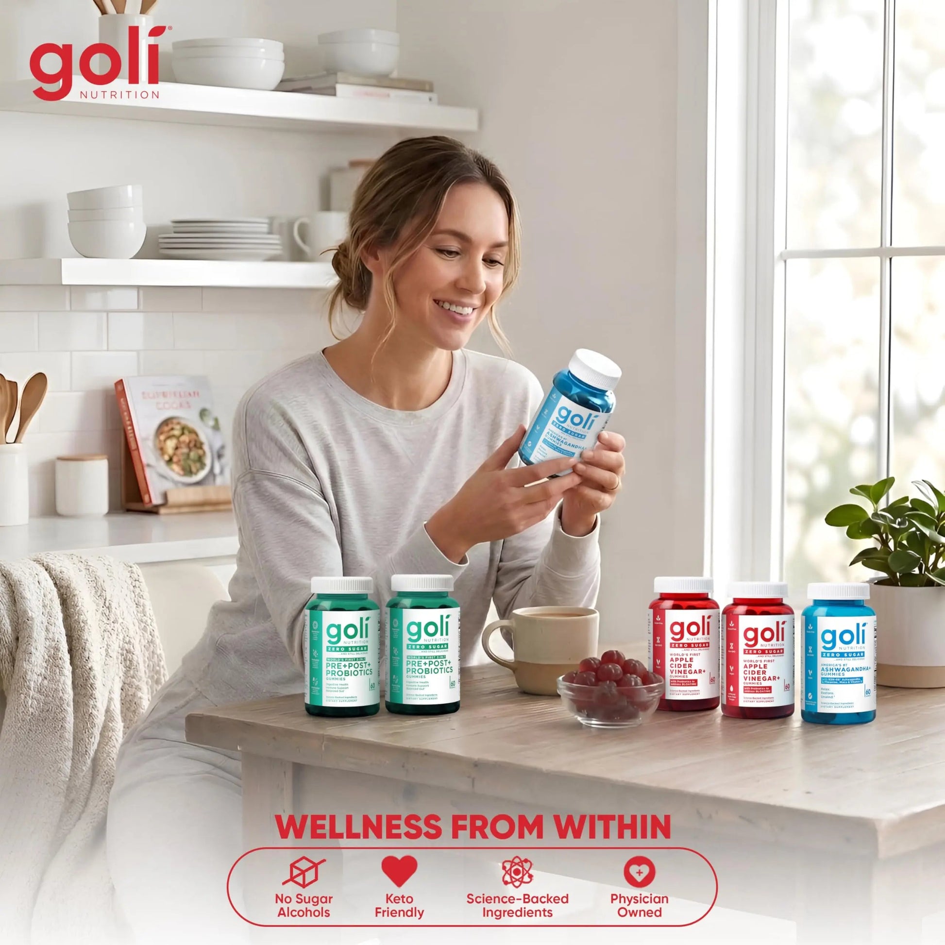 Goli Zero Sugar 6 Pack Bundle - World's First 3-in-1 Pre, Post, Probiotic, Apple Cider Vinegar with Vitamin B12 and Probiotics to Address Bloating, Ashwagandha & L-Theanine, Vitamin D Gummies Goli buy supplements Au