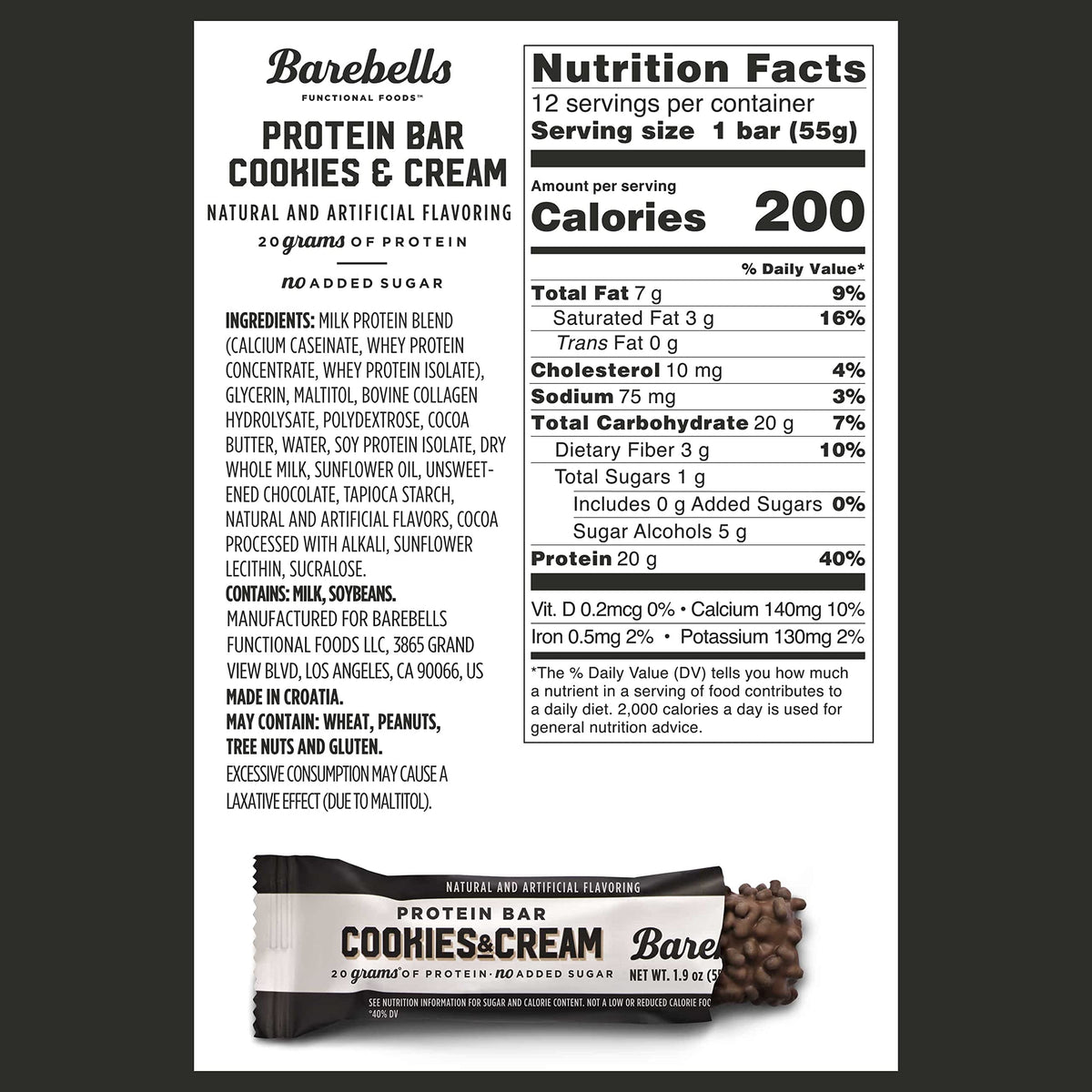 Barebells Protein Bars Cookies & Cream - 12 Count, 1.9oz Bars - Protein Snacks with 20g BAREBELLSBuy Supplements Australia
