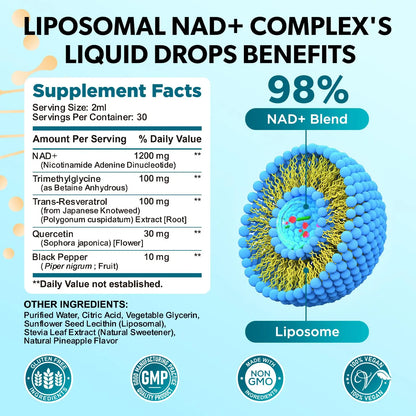 GZ HAOYUAN NAD Liquid Supplement for Women, Liposomal NAD+ Drops 1200MG with NAD Plus Resveratrol, Tmg, Quercetin, Anti-Aging, Cell Regeneration, Energy & Metabolism Support, Pineapple Flavor GZ HAOYUANBuy Supplements Australia