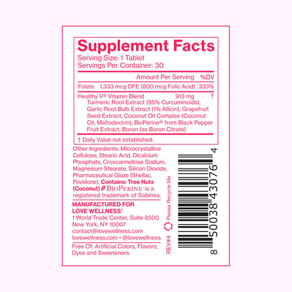 Love Wellness Healthy V Vitamin | Women's Vaginal Health Supplement | pH Balance, Gut Health & Immune Support Supplement | Balance of Candida Yeast with Turmeric, Garlic & Coconut Oil | 30 Count Love WellnessBuy Supplements Australia