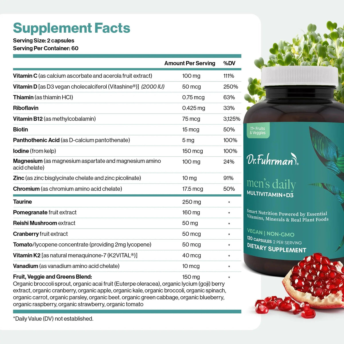 Dr. Fuhrman 2 Month Supply Multivitamin for Men + D3 Vitamin for Immune Support | Vegan Formula Womens Multivitamin with B12 & Zinc | Dr. Fuhrman
