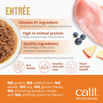 Catit Recipes Adult Chicken Entrée – High-Protein Wet Cat Food with Bone Broth Hydration, Prebiotics & Postbiotics for Gut Health, Omega-3 for Skin & Coat, and Taurine for Heart Support 3oz (12/cs) CatitBuy Supplements Australia
