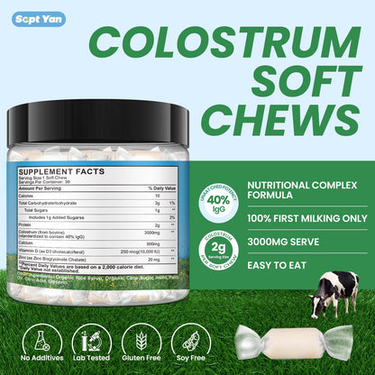 Colostrum Soft Chew Supplement (3000mg + 40% IgG), Concentrated Bovine Colostrum SEPT YANBuy Supplements Australia