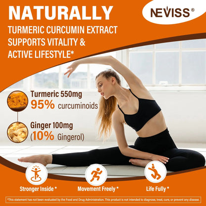 Sugar Free Turmeric Curcumin Filled Gummies 550mg for Adults, Ginger & Black Pepper | 95% Curcuminoids w/Prebiotic Probiotic & Postbiotic Blend, Support, Immune & Digestive Health, Vegan, 2Pack NEVISSBuy Supplements Australia