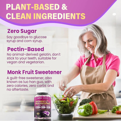 Multivitamin for Women 50 Plus Gummies, Vegan Omega 3, Methylfolate, Calcium, D3 K2, CoQ10, Daily Vitamin A C E, Methylated B12, Biotin, B Complex Nextdia