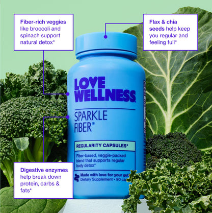 Love Wellness Sparkle Fiber | Fiber Supplement with Digestive Enzymes | Greens Superfood Powder & Psyllium Husk Powder | Promotes Gut Health for Women | Regularity & Bloating Relief | 90 Count Love WellnessBuy Supplements Australia