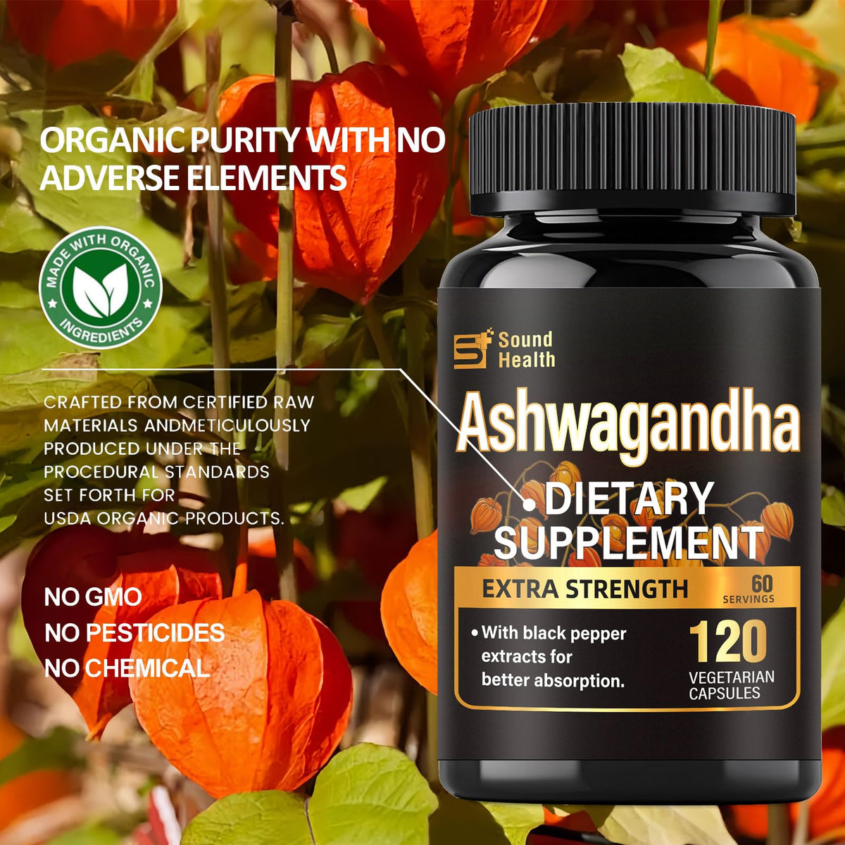 7000mg Ashwagandha Supplements Powder (20:1 Root Extract), 120 Organic Ashwagandha Capsules for Women & Men, Black Pepper & BioPerine for Absorption, Non GMO, Third-Party Tested, Gluten Free SoundHealthBuy Supplements Australia