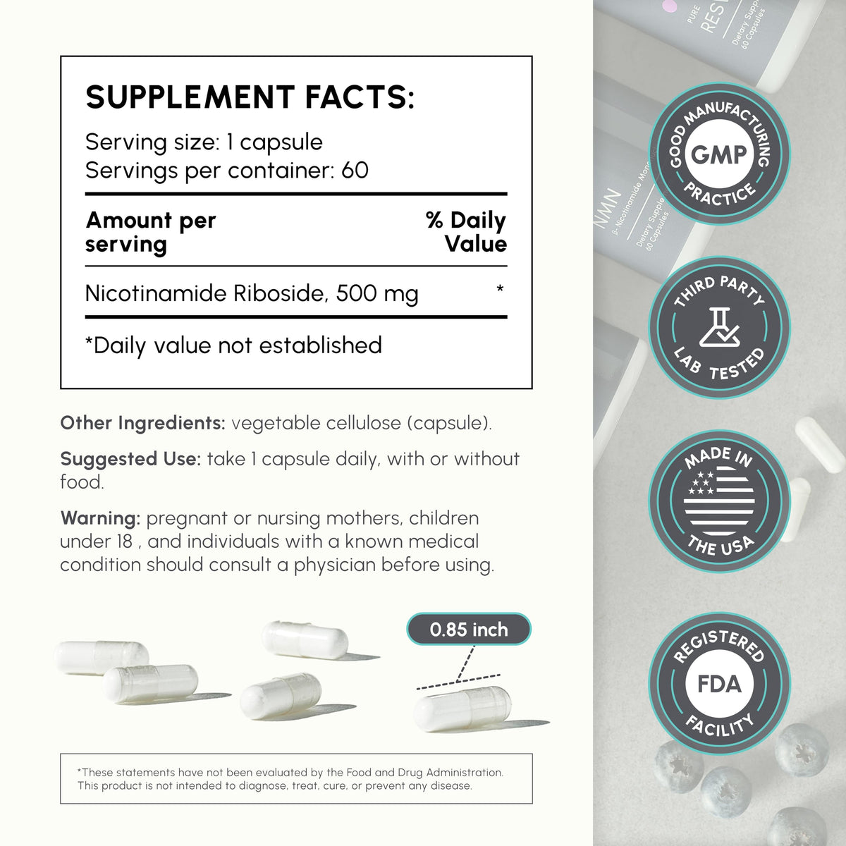partiQlar NR Supplement - High Purity Nicotinamide Riboside Capsules - NAD+ Booster for Anti-Aging, Cellular Energy & Repair