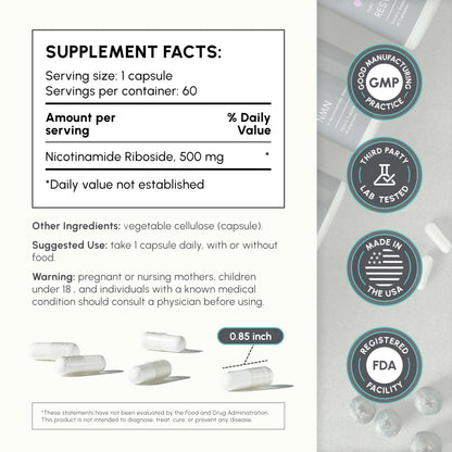 partiQlar NR Supplement - High Purity Nicotinamide Riboside Capsules - NAD+ Booster for Anti-Aging, Cellular Energy & Repair