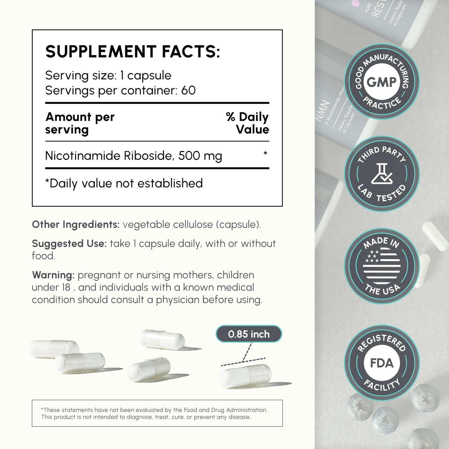 partiQlar Nicotinamide Riboside (NR) 500mg – NR Supplement for Cellular Health, Anti-Aging, Energy & Metabolism Support – 2-Month Supply (60 Capsules) partiQlarBuy Supplements Australia