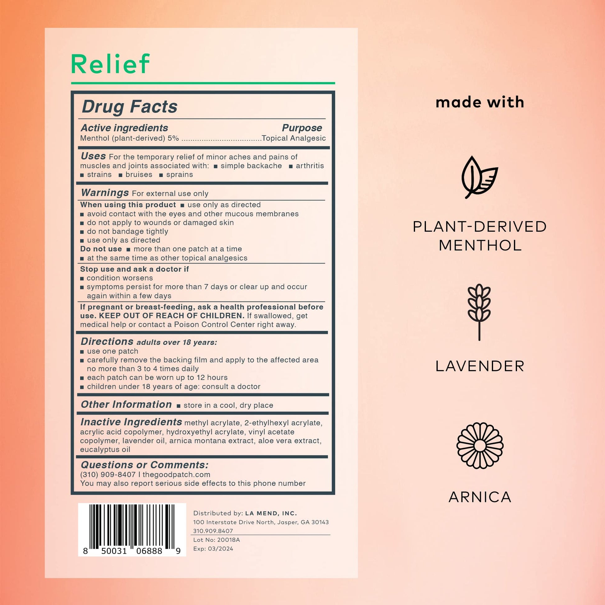 The Good Patch Muscle Pain Relief Patches, Natural Patch with Menthol, Lavender, Arnica and Aloe Vera, Sustained Release, Plant Powered Wearable Wellness, For Back, Neck, Arms, Legs (16 Total Patches) The Good PatchBuy Supplements Australia