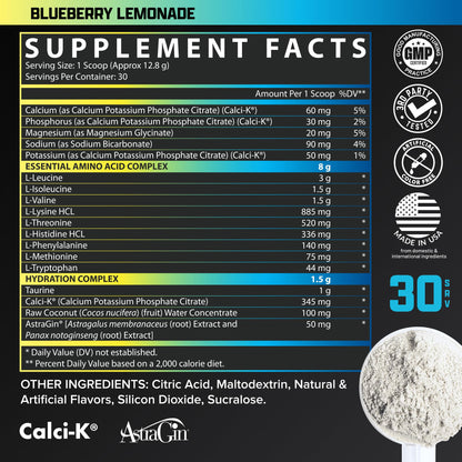 Nutrex Research EAA Hydration | EAAs + BCAA Powder | Muscle Recovery, Strength, Muscle Building, Endurance | 8G Essential Amino Acids + Electrolytes | Blueberry Lemonade 30 Servings Nutrex Research buy supplements Au