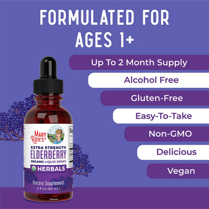 MaryRuth Organics Elderberry Syrup Extra Strength, USDA Organic Elderberry, Sugar Free Adults & Kids Immune Support Supplement for Ages 1+, Clean Label Project Verified®, Vegan, Gluten Free, 2 Fl Oz MARYRUTH'SBuy Supplements Australia