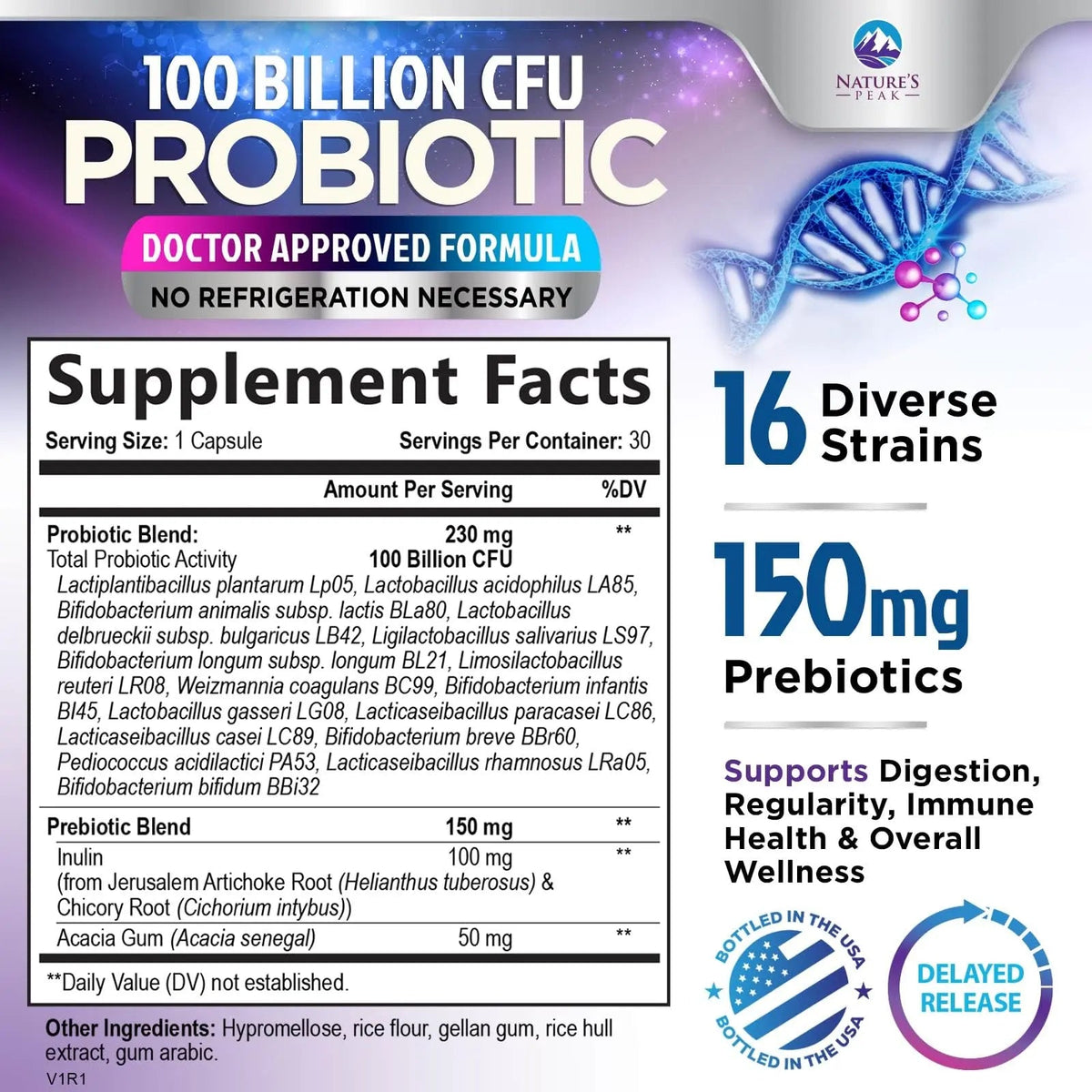 Probiotics 100 Billion CFU - 16 Premium Strains + Prebiotics - Best Probiotics for Women & Men - Supports Immune, Digestive & Gut Health, Supports Occasional Constipation, Gas & Bloating - 30 Capsules Nature's Peak buy supplements Au