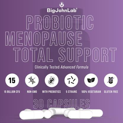 BIGJOHNLAB® - Menopause Total Support – Advanced Probiotic Formula with 5 Strains & 15 Billion CFU, Resveratrol, Black Cohosh, Acacia Fiber, Non-GMO & 100% Vegetarian BIGJOHNLABBuy Supplements Australia