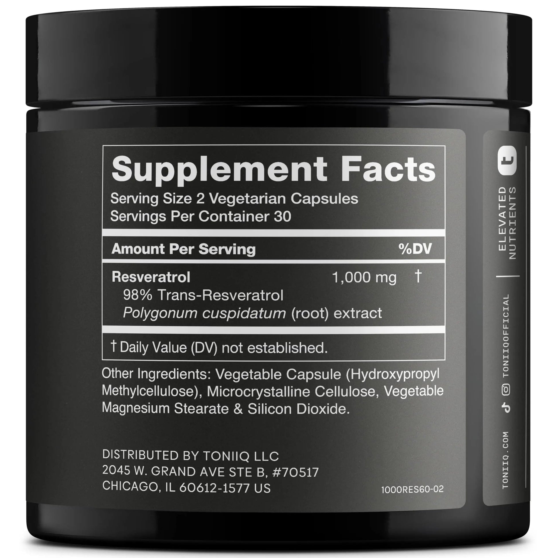 Ultra High Potency Third-Party Tested Trans Resveratrol 1000mg - 98% Pure, Highly Purified and Bioavailable - Resveratrol Polygonum Root Extract - 60 Capsules Toniiq buy supplements Au
