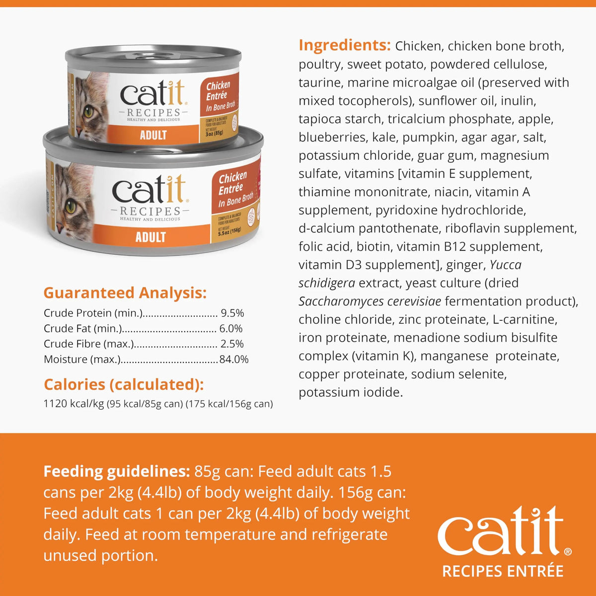 Catit Recipes Adult Chicken Entrée – High-Protein Wet Cat Food with Bone Broth Hydration, Prebiotics & Postbiotics for Gut Health, Omega-3 for Skin & Coat, and Taurine for Heart Support 3oz (12/cs) CatitBuy Supplements Australia