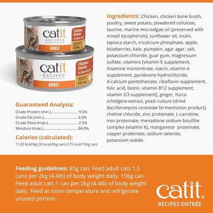 Catit Recipes Adult Chicken Entrée – High-Protein Wet Cat Food with Bone Broth Hydration, Prebiotics & Postbiotics for Gut Health, Omega-3 for Skin & Coat, and Taurine for Heart Support 3oz (12/cs) CatitBuy Supplements Australia