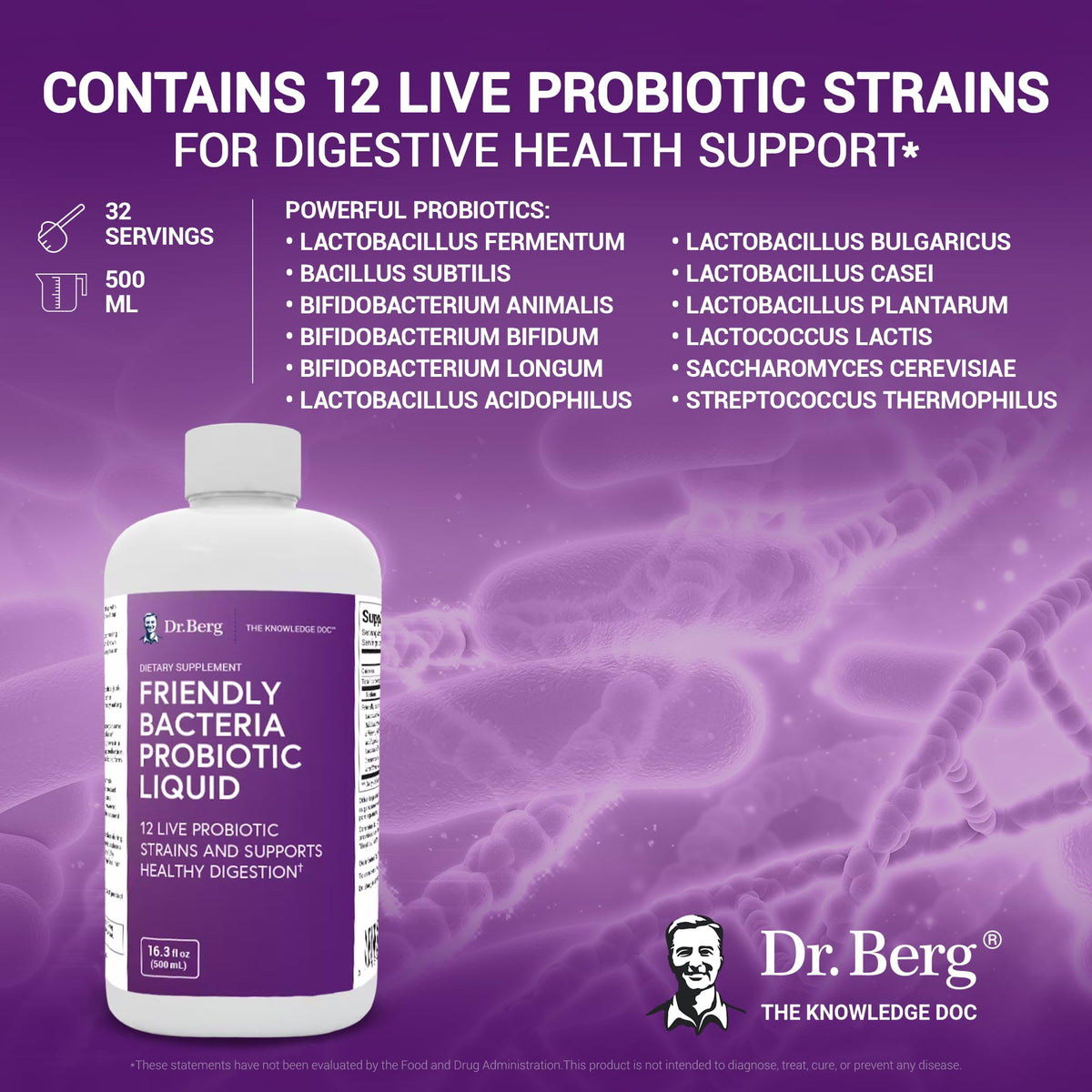 Dr. Berg's Friendly Probiotic Liquid Supplement Drink Mix w/ 12 Live Probiotics Strains Dr. Berg NutritionalsBuy Supplements Australia