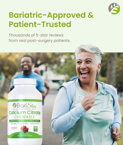 BariSlim Bariatric Calcium Citrate with Magnesium & Vitamin D Tabs - 500mg Calcium Citrate - Formulated for Post Weight Loss Surgery - Supports Bone Health | Mixed Berry | 180 Tablets BariSlim buy supplements Au