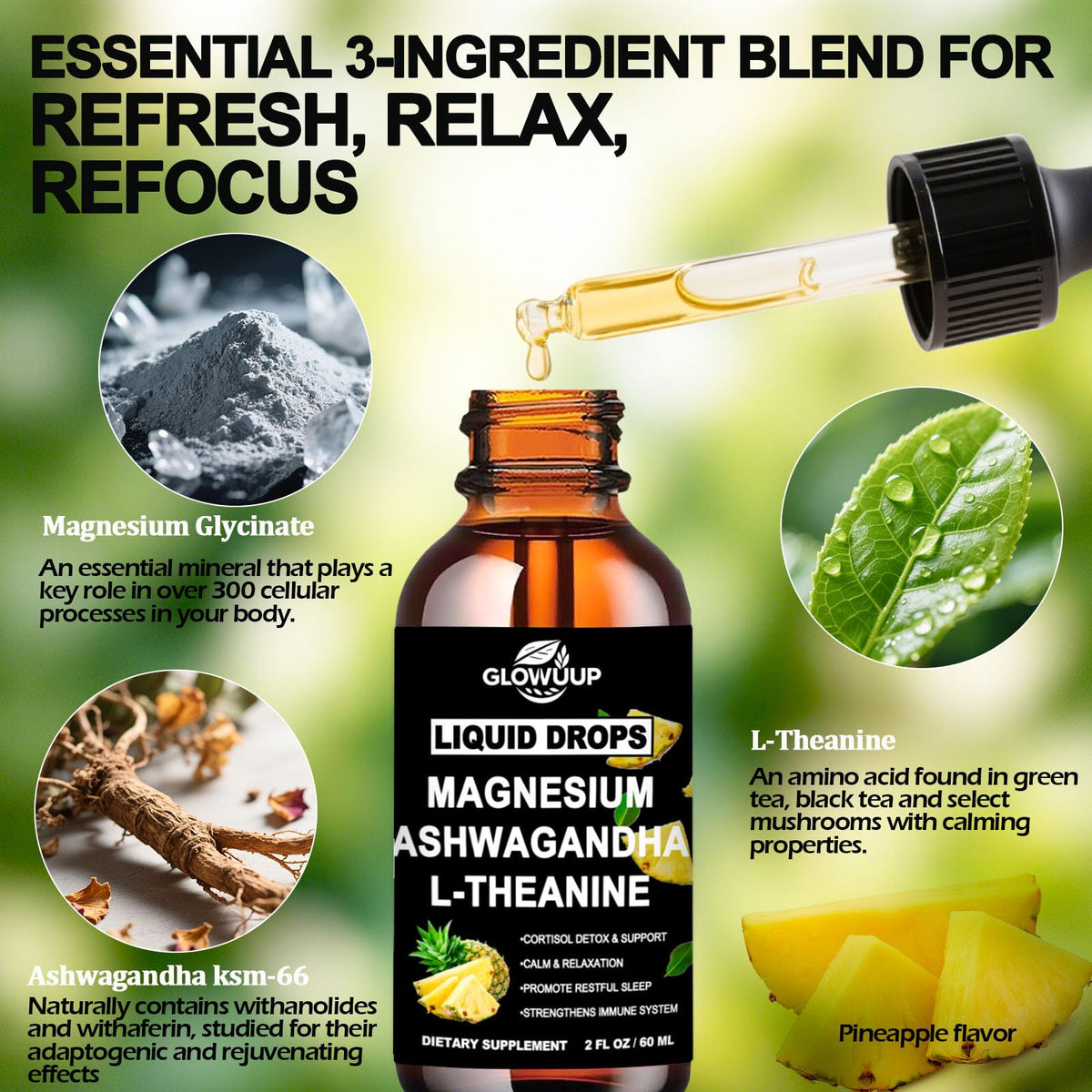 Cortisol Supplements for Women & Men, Cortisol Reducer Manager Detox Liquid Drops Extra Strength Magnesium Glycinate 200mg, L-Theanine & Ashwagandha丨Hormone Balance, Relaxation & Recess Mood GLOVVUUPBuy Supplements Australia